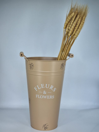 Кашпо металлическое вертикальное 2в1.  Цвет бежевый с черными вкраплениями. Ручки металл/дерево  фото 2