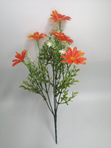 Букет ромашек "оранжевый", высота 39 см, 5 голов, пластик. Упаковка 2 шт. фото 2