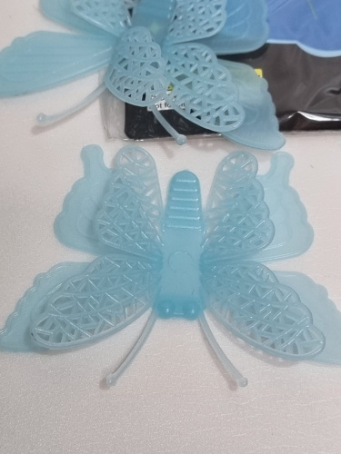 Флуоресцентные объёмные бабочки. Набор 6 шт. Пластик. Цвет Синий фото 2