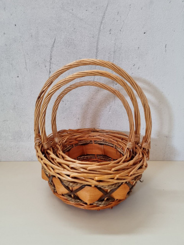 Набор круглых корзин 3в1. Цвет рыжий с декоративной вставкой.