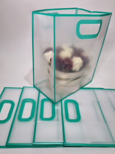 Сумка прозрачная. Ручки вырезаны. Бирюза. Размер L большой фото 3