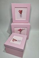 Набор коробок 3в1. С мини букетом из сухоцветов. Цвет розовый.  Материал плотный картон.