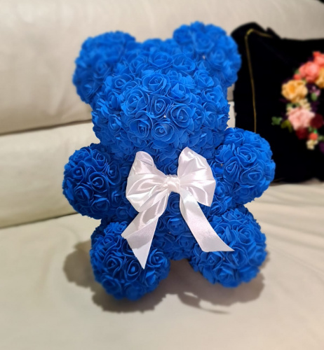 Медведь в цветах. Цвет синий. Высота 35 см, ширина 27 см фото 2