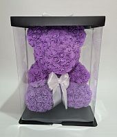 Цветочный медведь в подарочной коробке.  Цвет фиолетовый