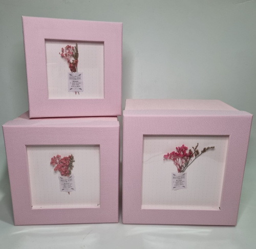 Набор коробок 3в1. С мини букетом из сухоцветов. Цвет розовый.  Материал плотный картон. фото 2