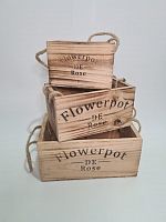Ящики деревянные Flowerpot DE Rose с ручками. Набор 3 шт.