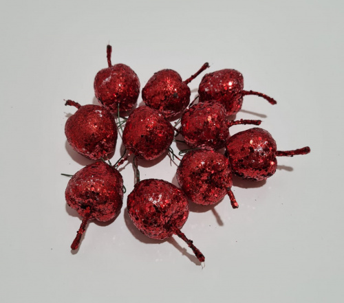 Яблоко блестящее, декоративное на ножке. Цвет красный. Размер 3 см.