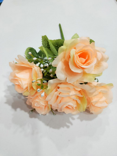 Искусственные цветы. Букет роз №2 . Упаковка 2 шт. Высота 28 см, 5 голов, ткань.