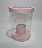 Коробка круглая прозрачная, с внутренним стаканом. Цвет розовый