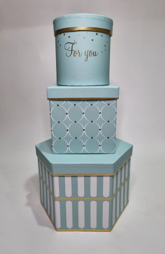 Набор коробок 3в1. Цвет бирюзовый.  Ромб, квадратные, цилиндр.