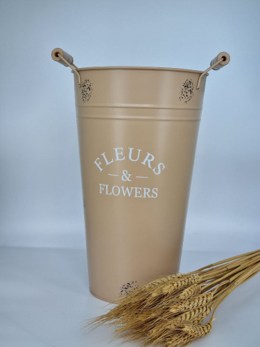 Кашпо металлическое вертикальное 2в1.  Цвет бежевый с черными вкраплениями. Ручки металл/дерево  фото 3