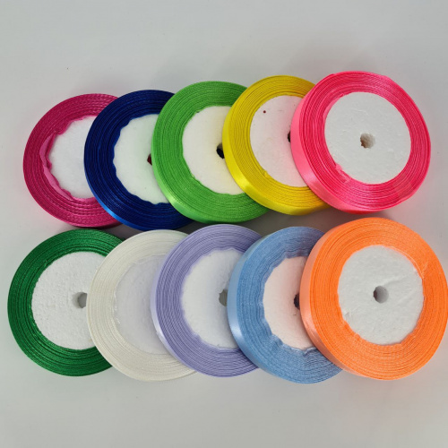 Лента атласная 1.2 см. Микс набор 1. Упаковка 10 шт. фото 2