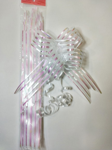 Бант складной "Белый в полоску", Диаметр 16 см, Упаковка 10 шт