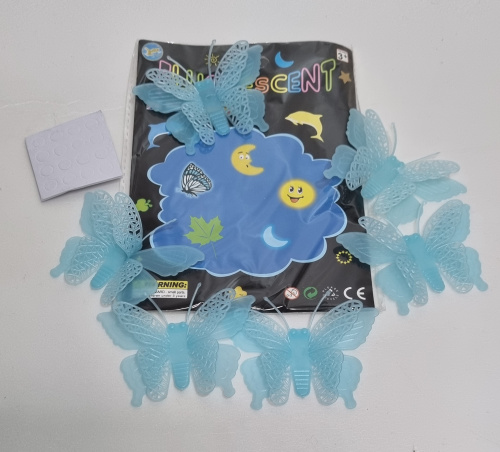 Наклейки 5Д. Люминофорные. Бабочки голубые.