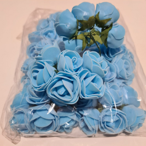 Цветы из фоамирана 3,5 см на металлической ножке.  Цвет голубой.  Упаковка 72 шт.