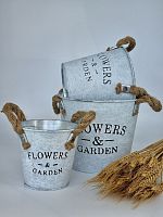 Набор ведер с ручками из веревки Flowers & Garden 3в1