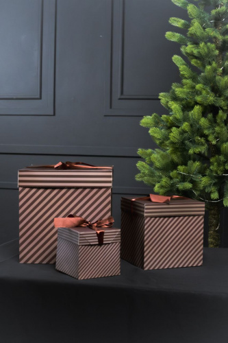 Набор коробок 3в1. Коричневый полосы. Размер 10*10, 15*15, 22*22 см. 
