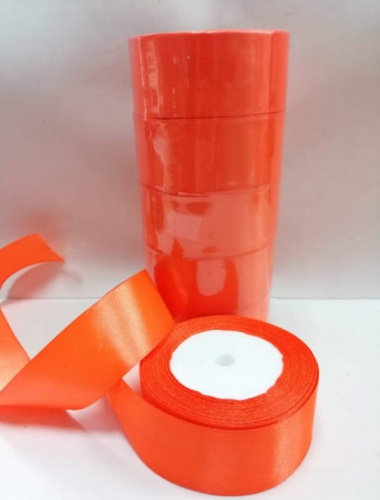 Лента атласная 4 см "Ярко-оранжевая". Длина 22 метра. Упаковка 5 шт