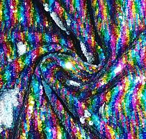 ткань с пайетками 100*130 см разноцветная радуга с серебром