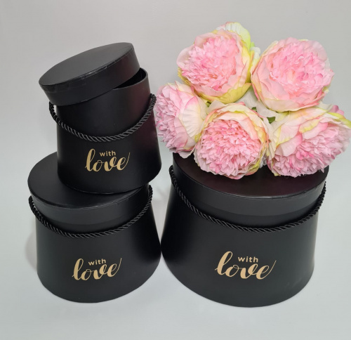 Набор флористических коробок 3в1. Черный. Розовый.