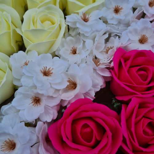 Набор цветов Розовый микс. Розы номер 19/9, сакура белая. Упаковка 50 шт. фото 2 Набор цветов Розовый микс. Розы номер 19/9, сакура белая. Упаковка 50 шт. фото 2