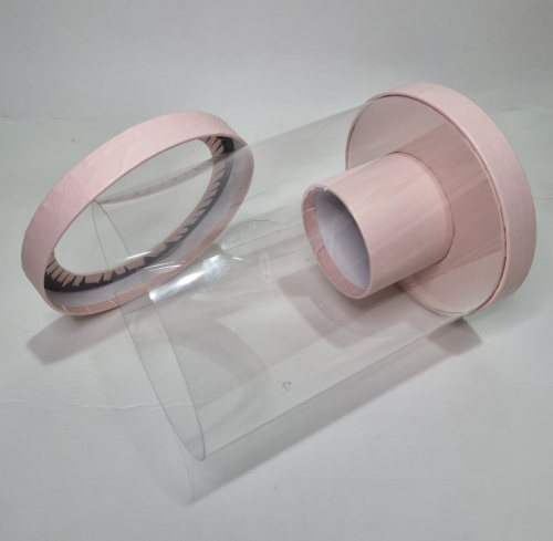 Коробка круглая прозрачная, с внутренним стаканом. Цвет розовый фото 2