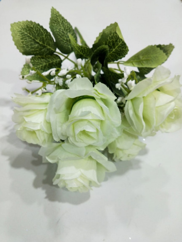 Искусственные цветы. Букет роз №3. Упаковка 2 шт.Высота 28 см, 5 голов, ткань.