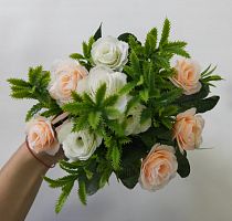Искусственные Розы Бело-Персиковые. Игольчатые листья. Упаковка 2 шт.