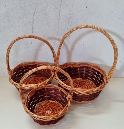 Набор круглых корзин 3в1. Цвет коричневый с рыжим. фото 2