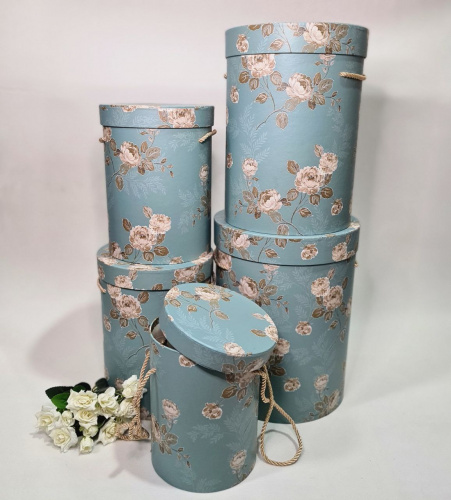 Набор коробок 5в1 Пионы. Цвет бирюза