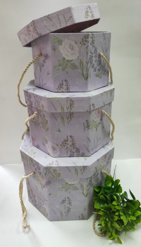 Набор коробок 3в1. Поляна лаванды. Размеры 22*22*16 - 17*17*11 см.