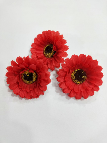 Гербера малая №2 красный. Диаметр 6см. Ткань. Упаковка 10 шт