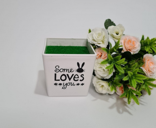 Кашпо квадратные с травкой.  Малое. 