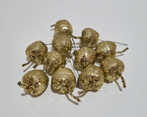 Яблоко блестящее, декоративное на ножке. Цвет золото. Размер 3 см.