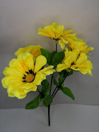 Букет космеи "желтый",  высота 29 см, 5 голов, ткань. упаковка 5 шт