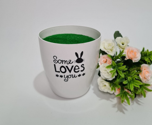 Кашпо круглое с травкой. Среднее.  