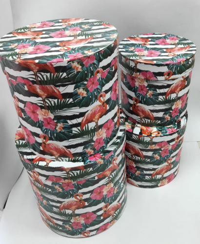 Набор коробок 4в1 "Полосатая с фламинго" Размер 20*20,18*18,16*16,15*15см.