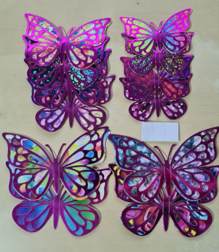 3D бабочки декоративные 12 шт. Кант малиновый