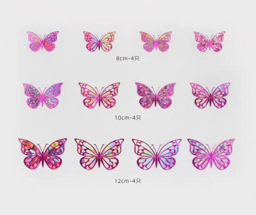 3D бабочки декоративные 12 шт. Кант малиновый фото 3