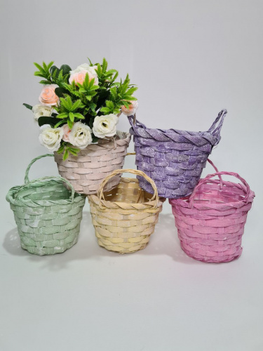 Корзина натуральная плетёная, с двумя ручками. Светло зеленая фото 2