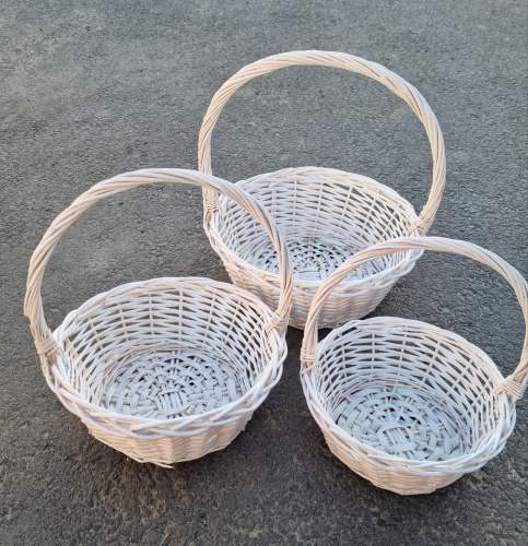 Набор плетенных круглых корзин 3в1. Цвет белый фото 2