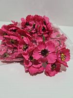 Цветы на ножке. Ткань. Цвет ярко- розовый.. Размер цветка 4-4,5 см. Упаковка 60 шт.
