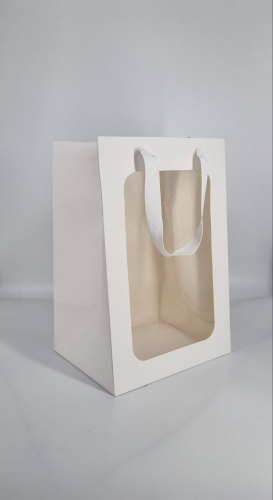 Пакет подарочный прямоугольный с окном. Цвет белый. Размеp L большой фото 2