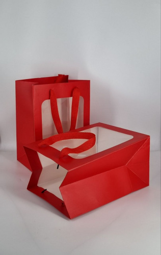 Пакет подарочный прямоугольный с окном. Цвет красный. Размер S малый фото 2