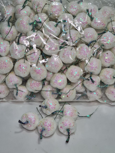 Яблоко блестящее, декоративное на ножке. Цвет белый. Упаковка 100 шт. фото 2