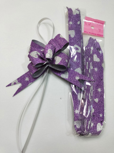 Бант складной.Цвет сиреневое серебро с сердцами. Упаковка 10 шт.