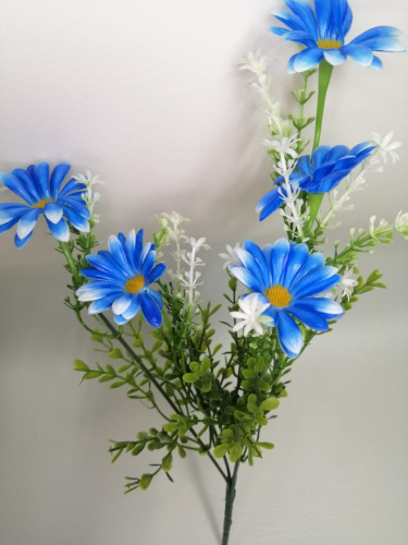 Букет ромашек "синийй", высота 39 см, 5 голов, пластик. Упаковка 2 шт