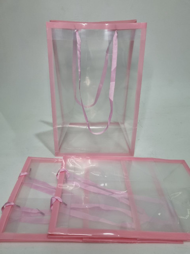 Сумка прозрачная. Ручки тесьма. Цвет канта розовый. Размер L 25*18*35 см. фото 2