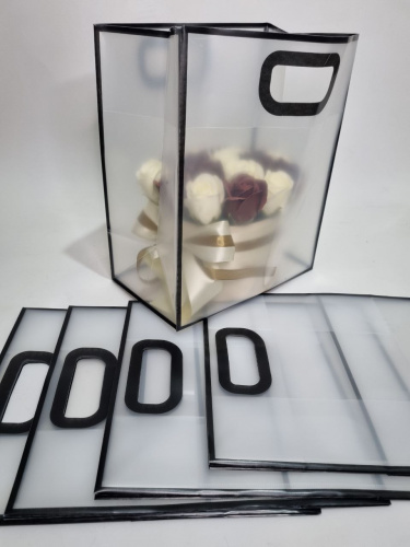 Сумка прозрачная. Ручки вырезаны. Черный. Размер L  большой фото 3