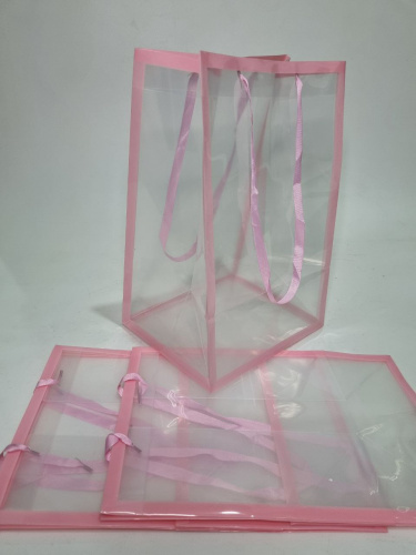 Сумка прозрачная. Ручки тесьма. Цвет канта розовый. Размер L 25*18*35 см. фото 3